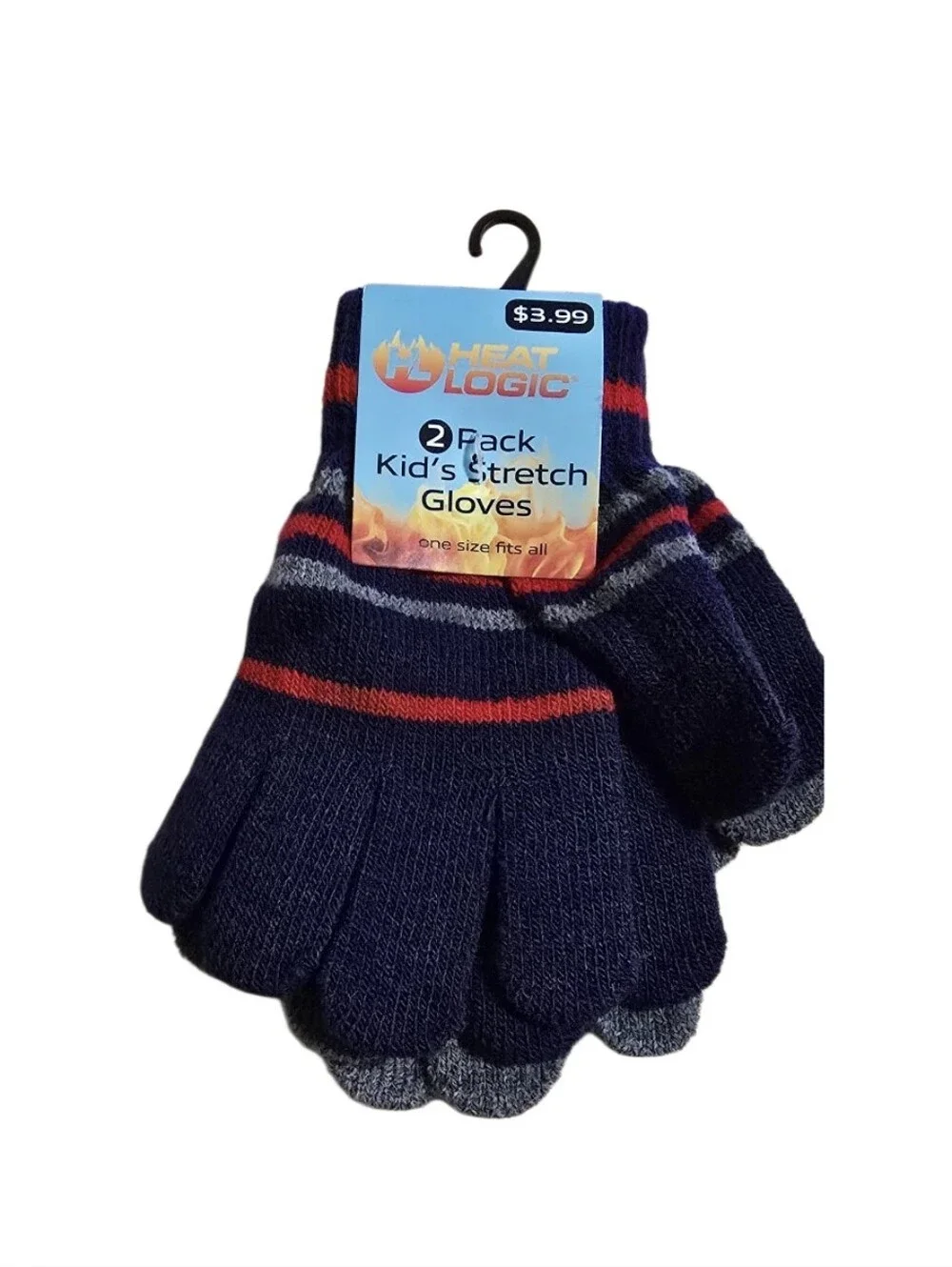 #HL02 Kids Winter Beanie and Gloves Set - Gray / Navy 2 Pairs